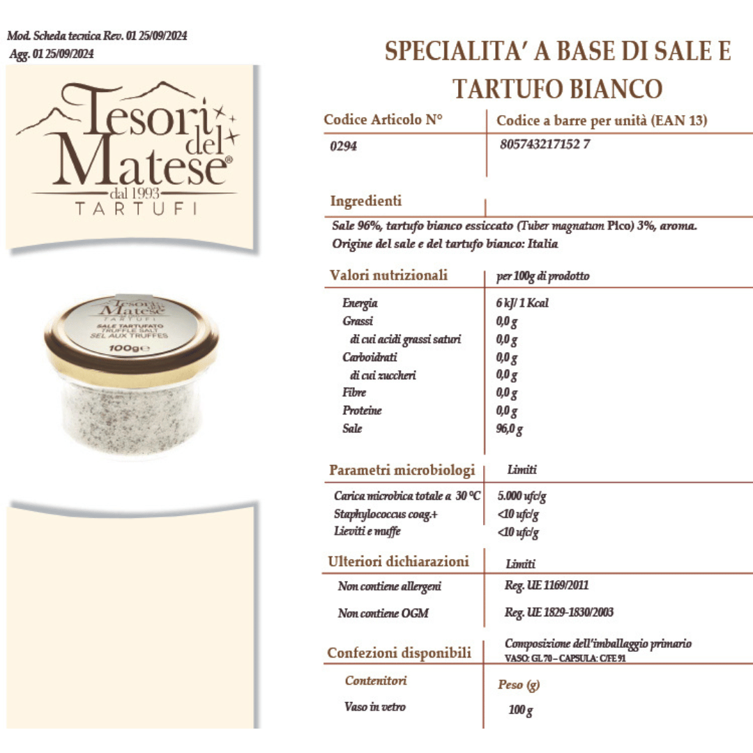 Specialità a base di sale e tartufo bianco 100g Foto Scheda prodotto